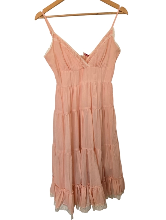 Fire Los Angeles Dresses & Skirts - Fire Los Angeles Peach Babydoll Dress Lace Trim Tiered Mini Y2K Coquette Small